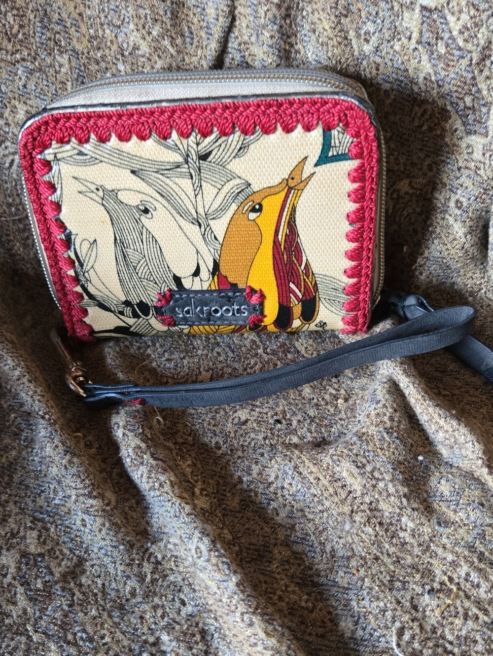 Sakroots Yellow Bird Canvas Wristlet Wallet